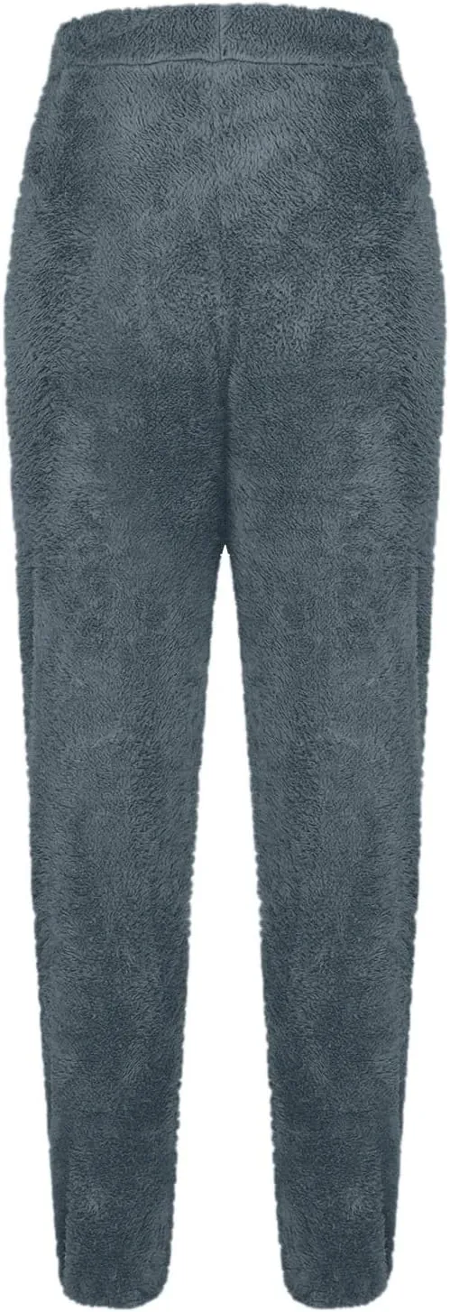 Womens Winter Fuzzy Lounge Pants Warm Soft Fleece Pajama Bottoms Pull On Trouser Sleepwear Cozy Sweatpant Oversize