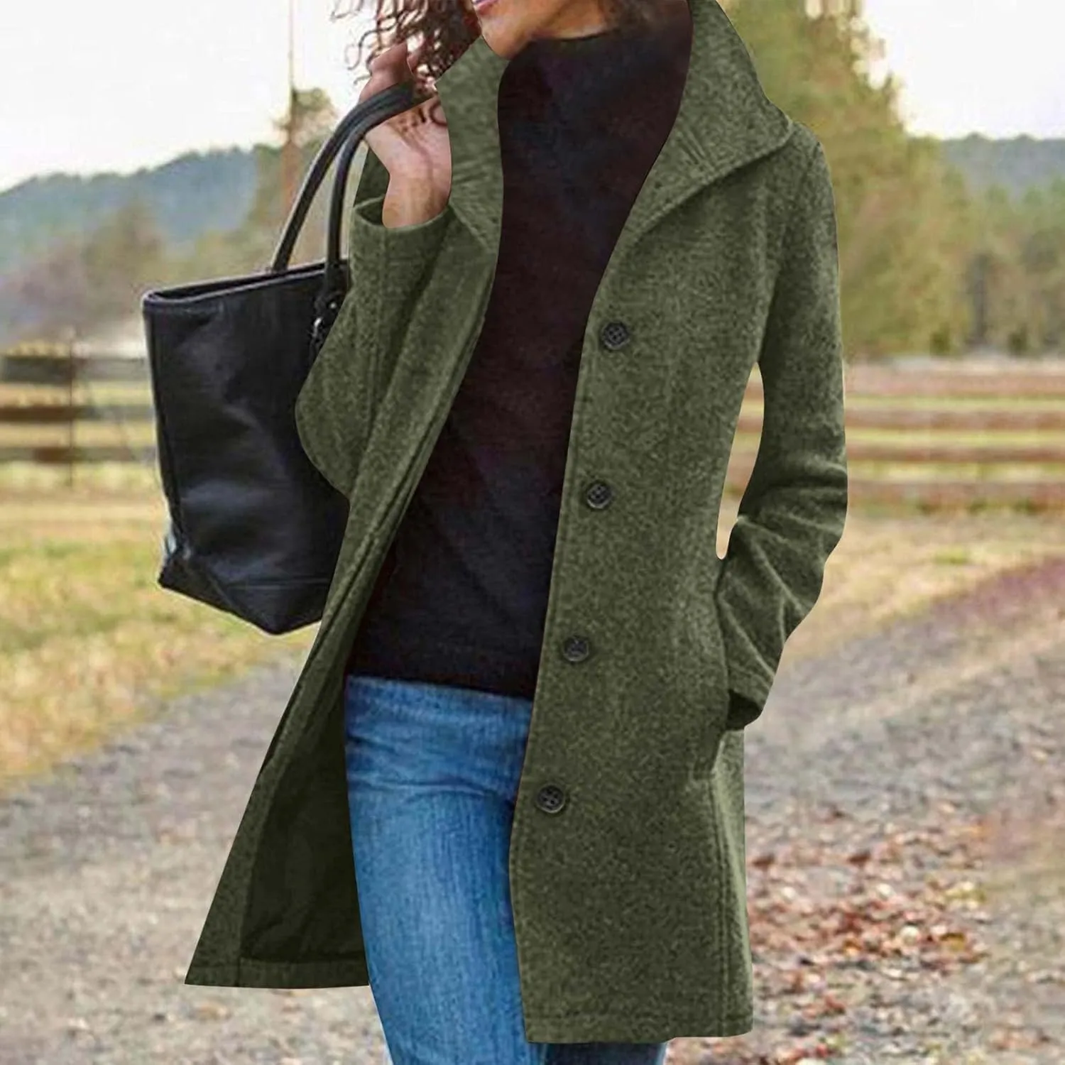 Women's Winter Wool Blend Pea Coat Casual Thicken Stand Collar Single Breasted Trench Coats Formal Office Jackets