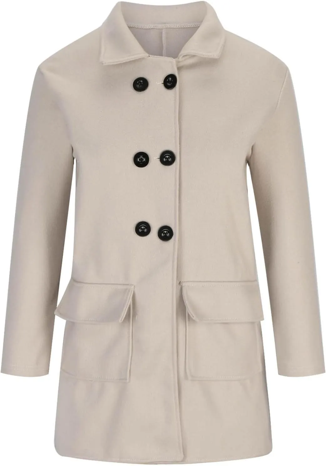 Womens Wool Blend Pea Coat Lapel Double Breasted Outerwear Trendy Jacket Business Overcoat Trench Coats with Pocket
