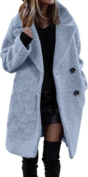 Womens Wool Coat Classic Double Breasted Lapel Collar Pea Coat Mid Long Winter Trench Jackets