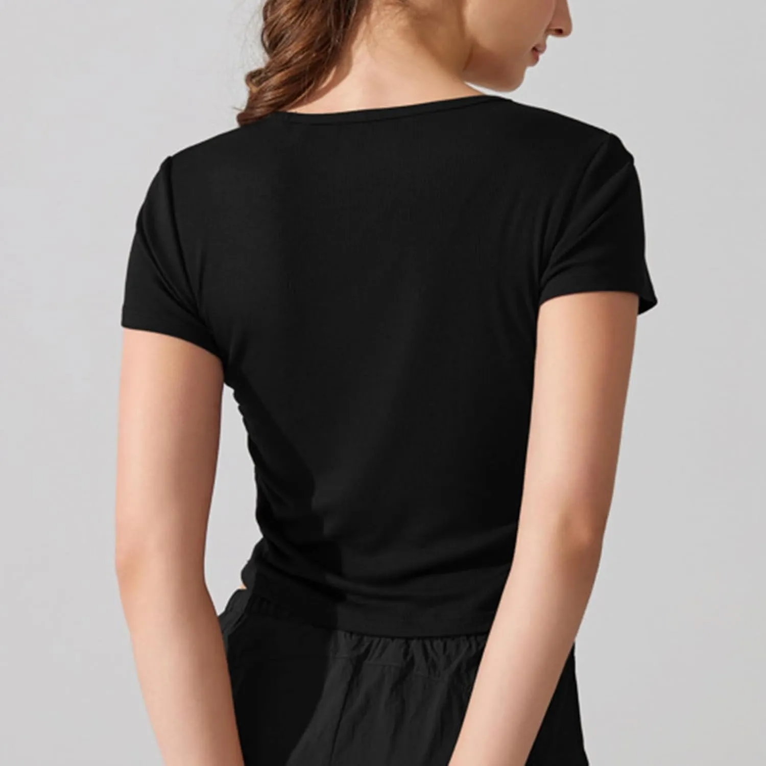 Women's Yoga T-Shirts Fashion Crewneck Pleated Cropped Tops Lightweight Breathable Quick Dry Athletic Workout Tees