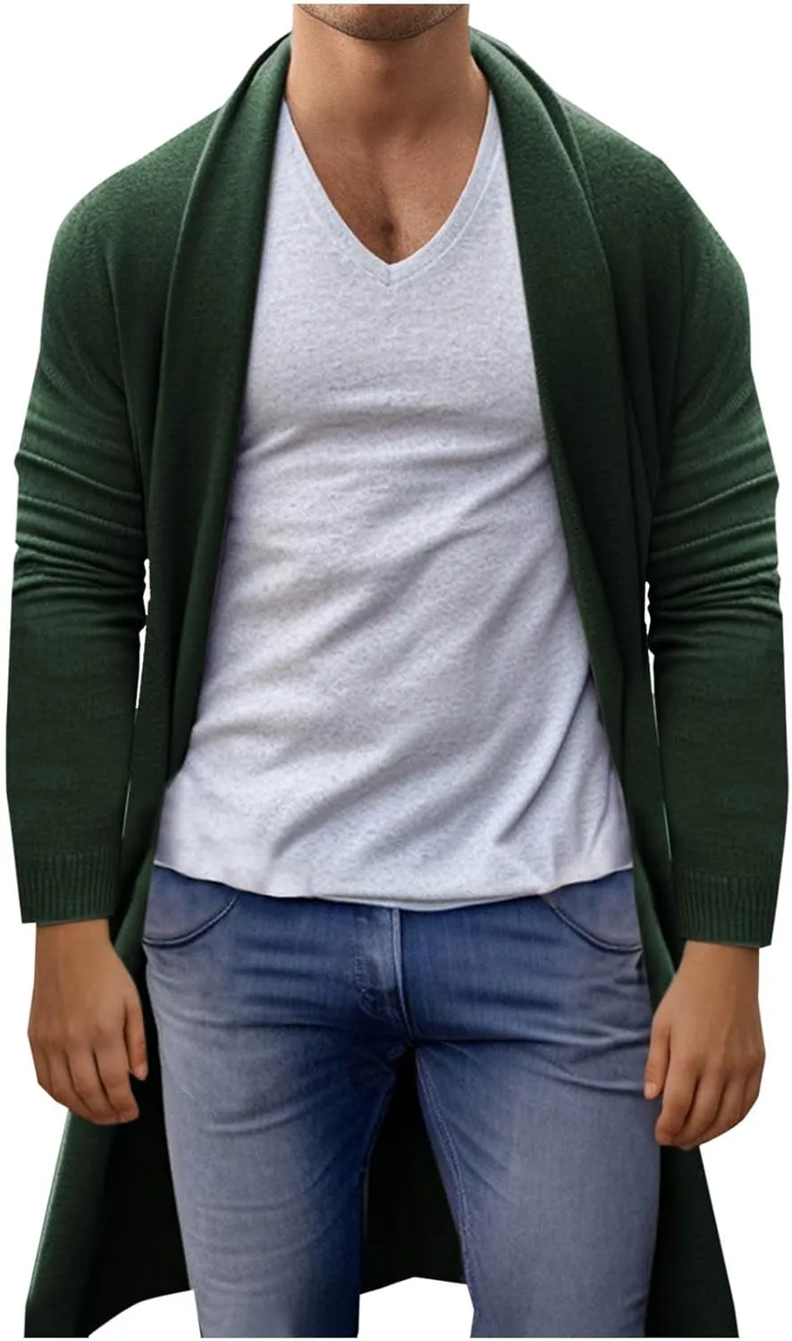 XUNRYAN Men's Open Front Cardigan Knit Ribbed Sweater Jacket Shawl Collar Cardigans Loose Fit Chunky Sweater Coat Pockets