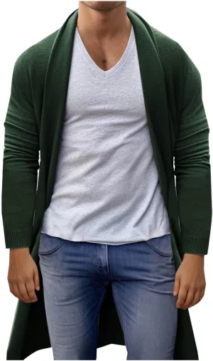 XUNRYAN Men's Open Front Cardigan Knit Ribbed Sweater Jacket Shawl Collar Cardigans Loose Fit Chunky Sweater Coat Pockets