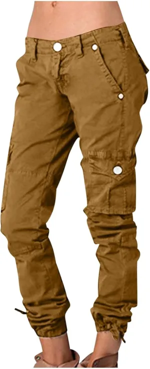 yardsong Multi-Pocket Outdoor Camping Hiking Cargo Pants Women's Low Rise Stretch Tactical Tapered Pants