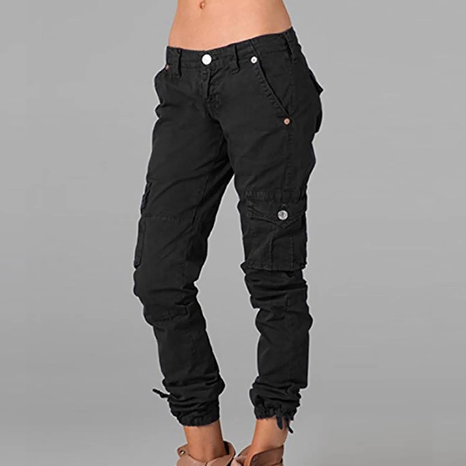yardsong Multi-Pocket Outdoor Camping Hiking Cargo Pants Women's Low Rise Stretch Tactical Tapered Pants