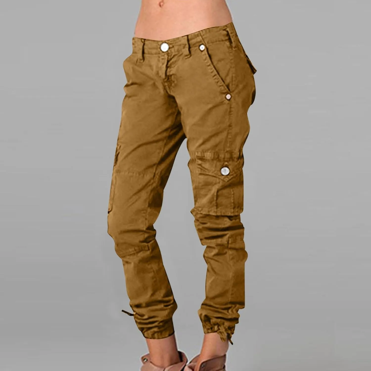 yardsong Multi-Pocket Outdoor Camping Hiking Cargo Pants Women's Low Rise Stretch Tactical Tapered Pants