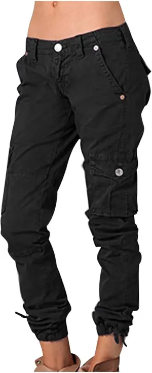 yardsong Multi-Pocket Outdoor Camping Hiking Cargo Pants Women's Low Rise Stretch Tactical Tapered Pants