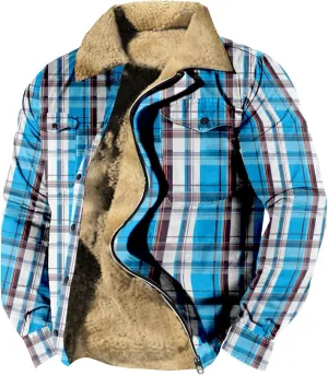Ymosrh Men's Fashion Jacket Plaid Sherpa Lined Fleece Turn-Down Collar Trucker Jackets Warm Winter Coats Jacket, M-5XL