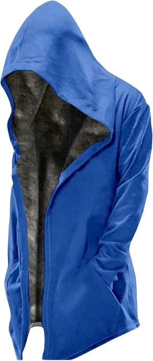 Ymosrh Men's Long Jacket Casual Sherpa Lined Hooed Thick Fleece Hoodie Jackets Winter Warm Coats Work Jacket, S-8XL