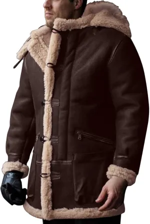 Ymosrh Men's Outdoor Coat Shearling Jackets Winter Warm Long Pea Coat Trench Sherpa Lined Thicken Coats, M-5XL