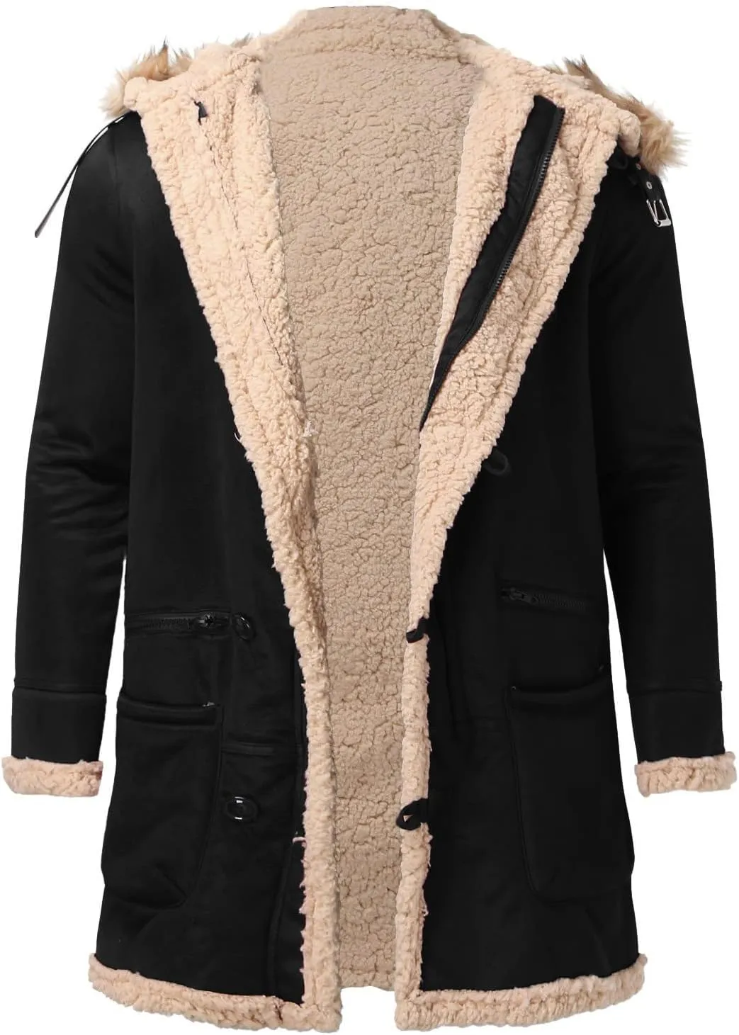 Ymosrh Men's Outdoor Coat Shearling Jackets Winter Warm Long Pea Coat Trench Sherpa Lined Thicken Coats, M-5XL