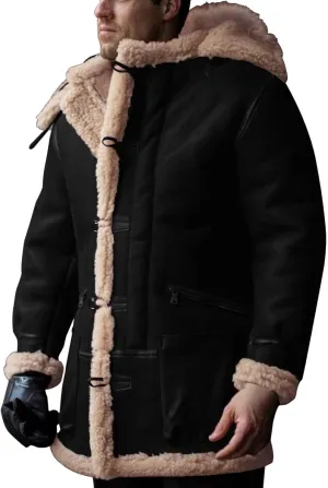 Ymosrh Men's Outdoor Coat Shearling Jackets Winter Warm Long Pea Coat Trench Sherpa Lined Thicken Coats, M-5XL