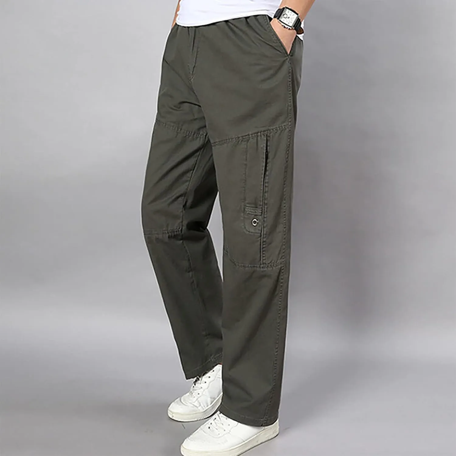 Ymosrh Men's Pants Fleece Lined Sweatpants Open Bottom Straight Leg Loose Fit Baggy Athletic Jogger Pant Pants, M-5XL