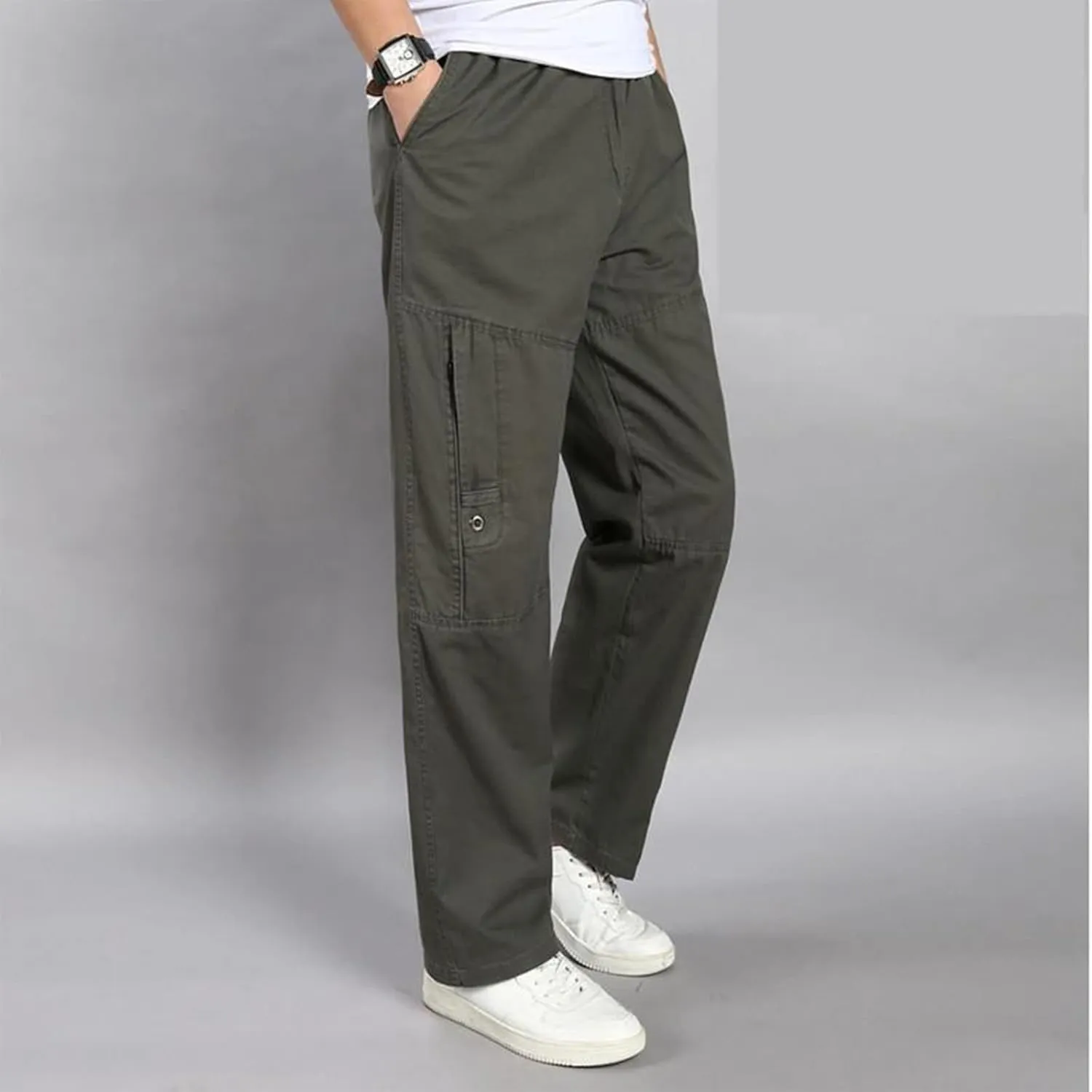 Ymosrh Men's Pants Fleece Lined Sweatpants Open Bottom Straight Leg Loose Fit Baggy Athletic Jogger Pant Pants, M-5XL