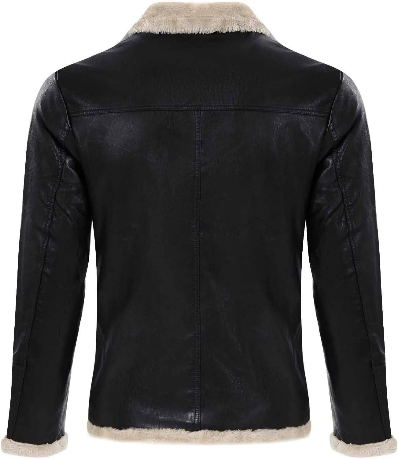 Zeiyignr Men's Faux Leather Trucker Jacket Slim Fit Bomber Jacket Casual Sherpa Fleece Lined Jacket Warm Coat With Fur Collar