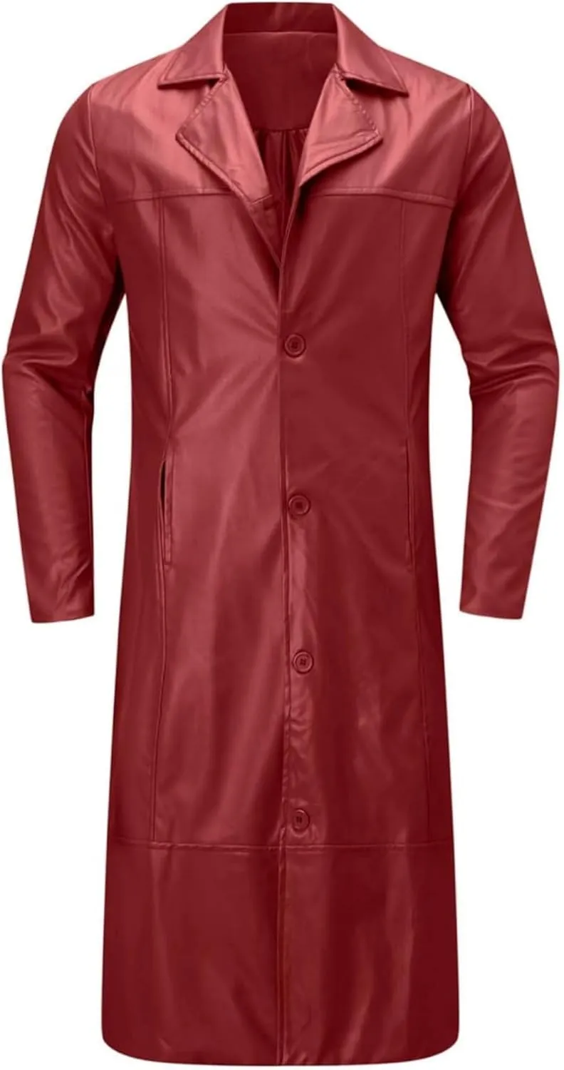 ZWRXW Mens Leather Trench Coat Full Length Vintage Classic Faux Leather Long Jacket Fall Winter Overcoat Coats Cardigan