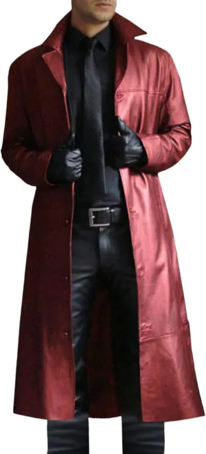 ZWRXW Mens Leather Trench Coat Full Length Vintage Classic Faux Leather Long Jacket Fall Winter Overcoat Coats Cardigan